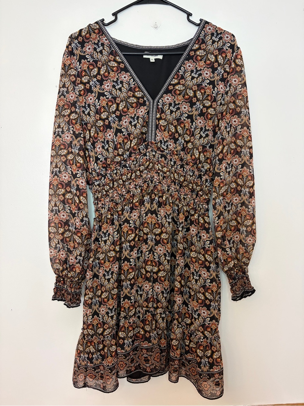 Max Studio Boho Floral Smocked Waist Mini Dress XL